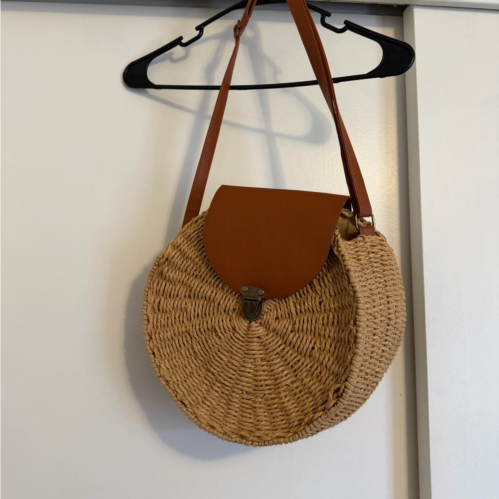 Brown and Tan Woven Crossbody Bag
